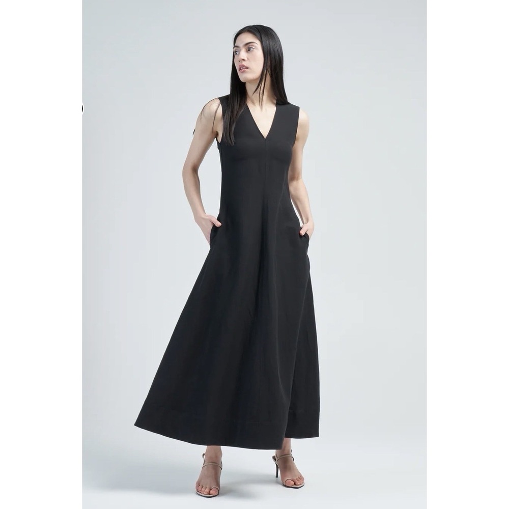 Toteme Fluid V-Neck Maxi Dress 34 US 2 XS Lyocell Linen Minimalist Quiet Luxury